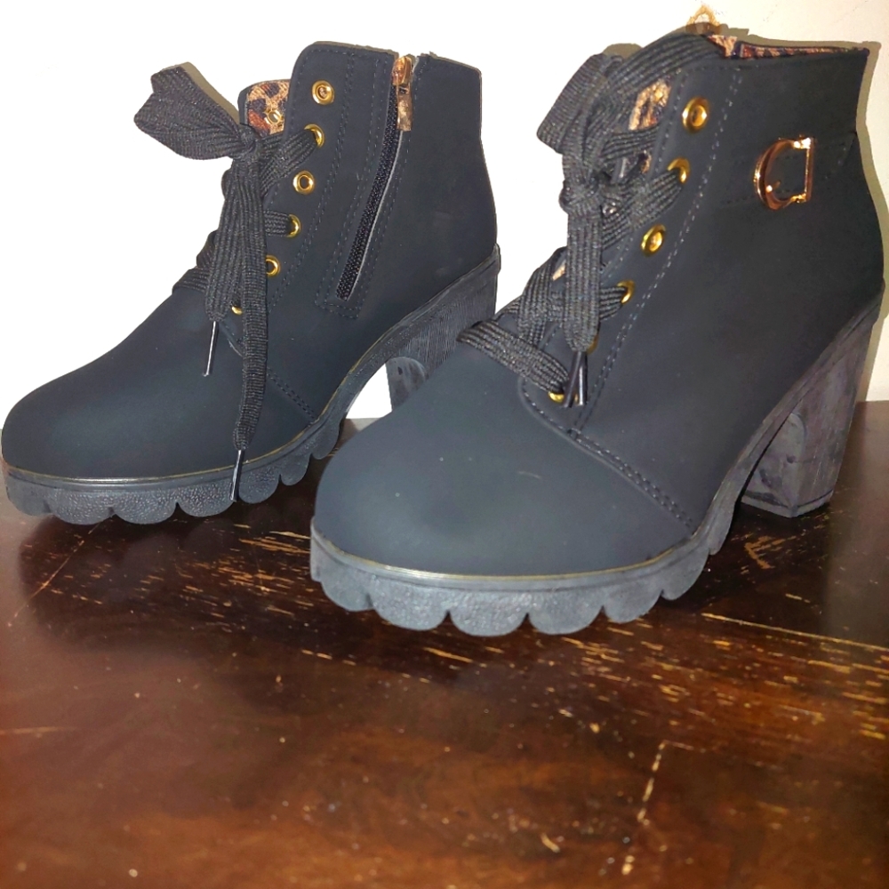 Lace up high heel booties